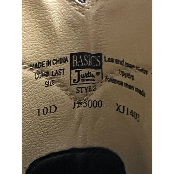 Justin Mens 10" Temple Roper Black Leather Western Cowboy Boots 10D Style JB3000 - Picture 10 of 11